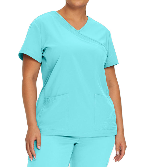 3-pocket Faux wrap Uniform Top 748 Light Blue- Whitecross