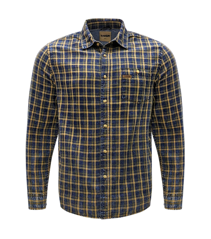 Men’s Vintage Yarn Dyed Plaid Shirt Kaki - Task