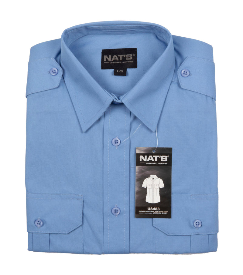Chemise militaire à manches courtes bleu pale pour femmes - Nat's