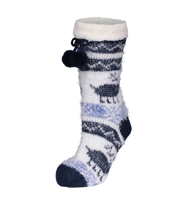 Slippers socks-Acrylic knit blue 84-95 - Ganka