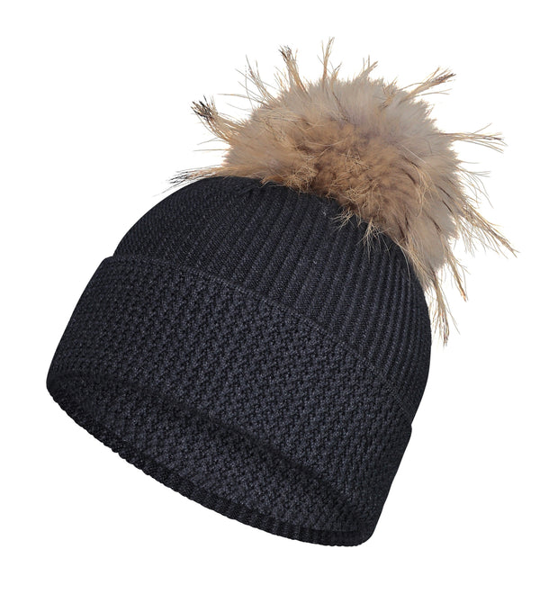 Knitted hat with a Rbbed Pattern Charcoal77-090 - Ganka