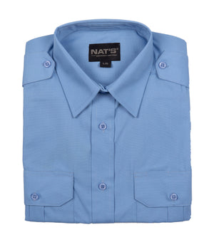 Women Military Light Blue Short Sleeve Uniform Shirt - Nat's